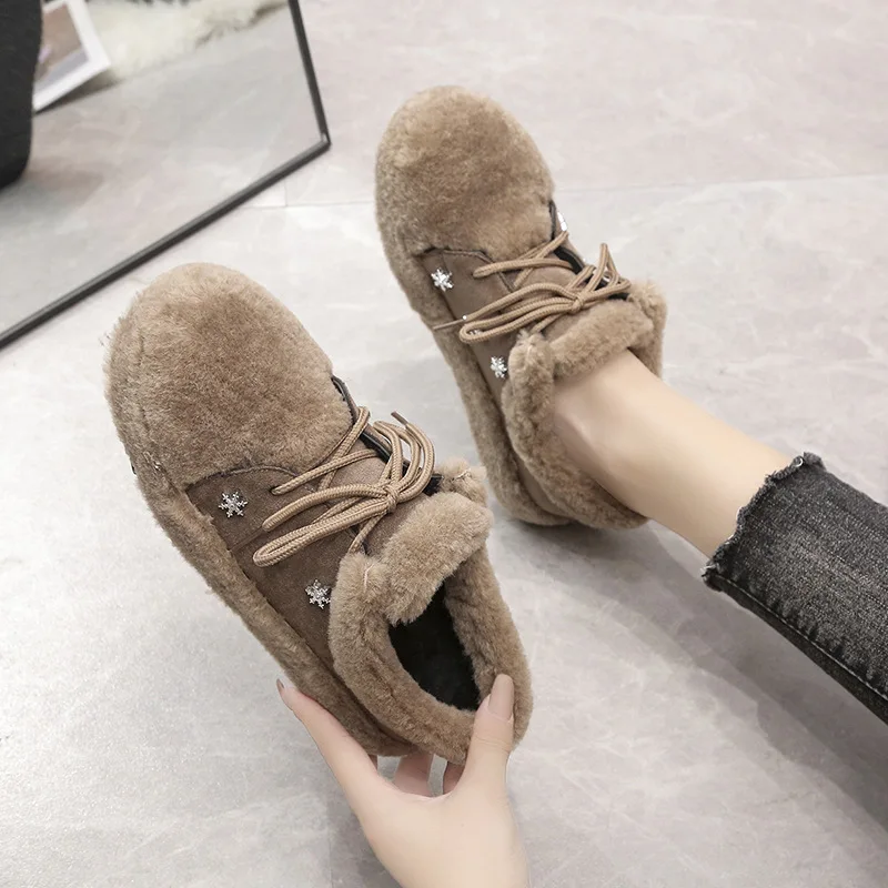 

Мокасины женские с круглым носком, лоферы на платформе, меховые повседневные кроссовки, Мокасины, криперы, Осень-зима, резина