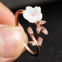brand new lady butterfly ring romantic sweet rose golden flower shell pearl ring fashion opening adjustable jewelry wholesale