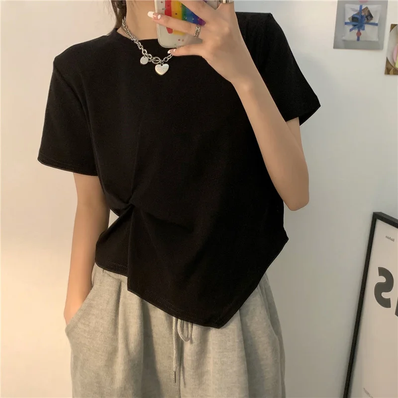Однотонная футболка большого размера с круглым вырезом и коротким