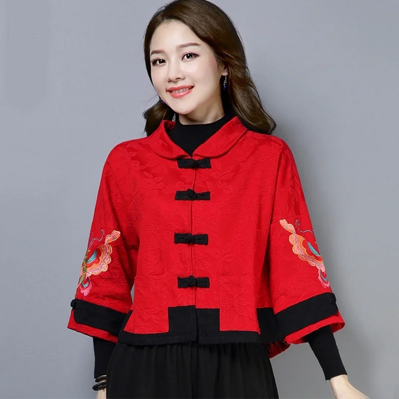 Традиционная китайская одежда Женский чонсам короткая куртка с вышивкой модная
