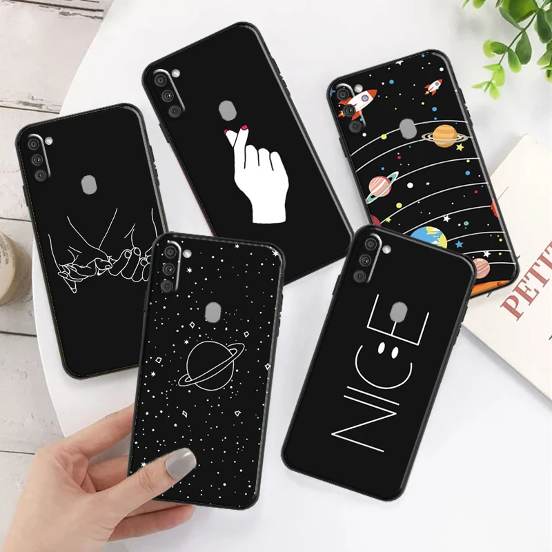 

Cartoon Matte Phone Case For Samsung Galaxy M11 Funda Soft TPU Coque Black Bumper Silicone Cover Back