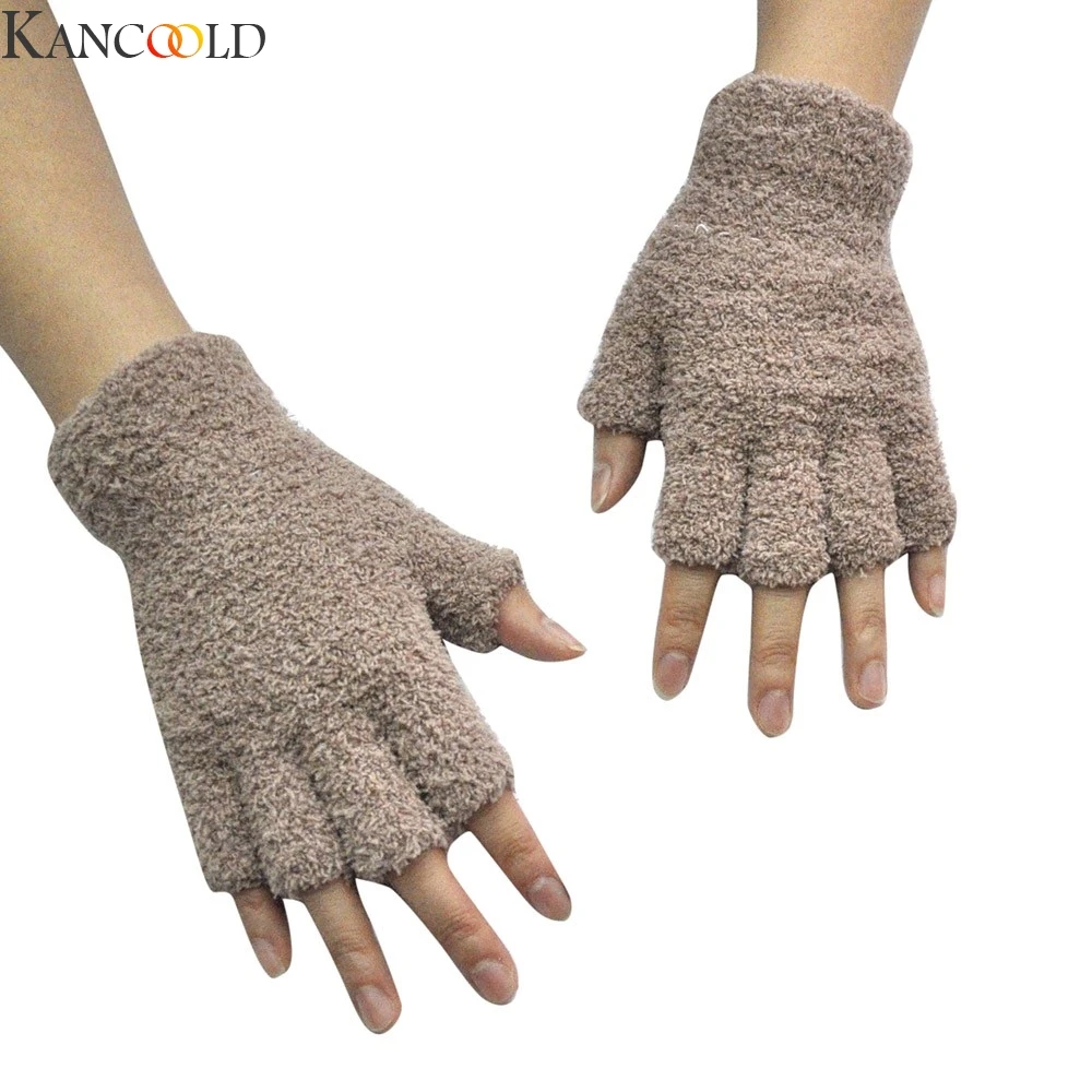 KANCOOLD унисекс перчатки варежки без пальцев флис половина пушистые взрослые