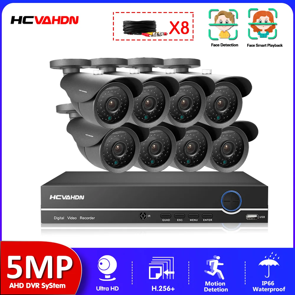 

Камера видеонаблюдения Super HD 5 Мп H.265, комплект из 36 светодиодов, уличная камера видеонаблюдения, P2P, наблюдение через приложение