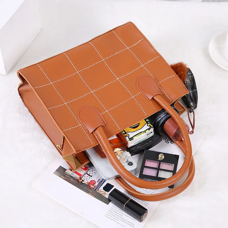 New Casual Plaid Totes Bag for woemen Large Capacity PU leather Handbag ladies Fashion trend Shoulder Messenger Crossbody Bag