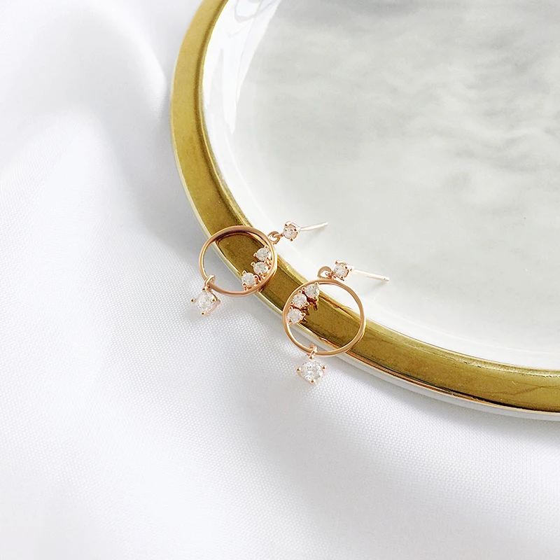 

Korean S925 pure silver circle zircon earring simple anti-allergy girl earring33