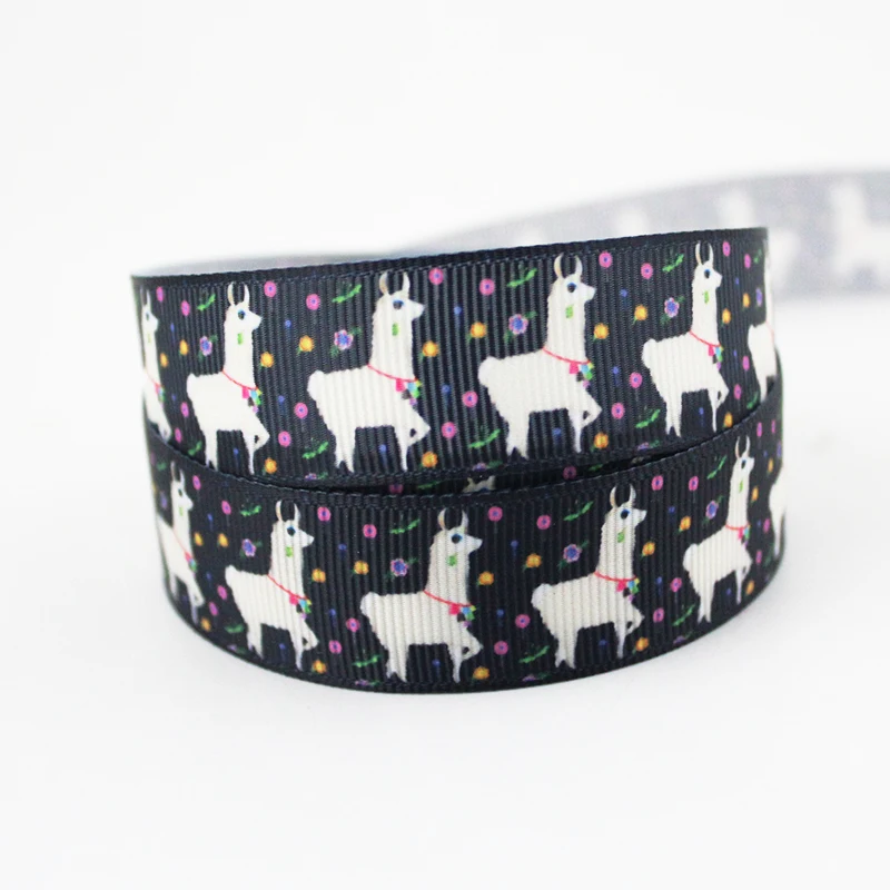 

Cartoon Alpaca printed grosgrain ribbon 9-75mm DIY handmade materials christmas wedding gift wrap tape ribbons