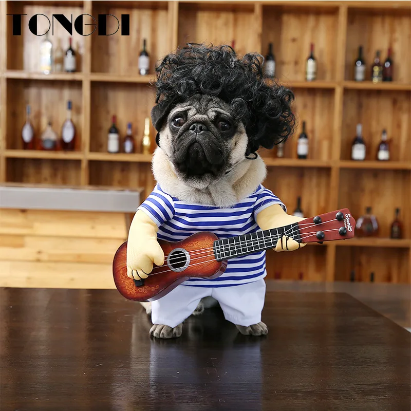 

Смешные костюмы для собак и кошек TONGDI Rock'n'Roll, костюм для косплея гитары, крутая одежда для домашних животных, униформа на Хэллоуин, одежда дл...