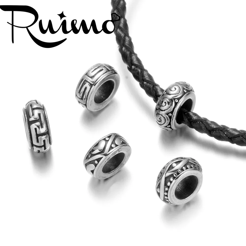 Круглые Металлические бусины RUIMO из нержавеющей стали Античные Серебристые 5 мм