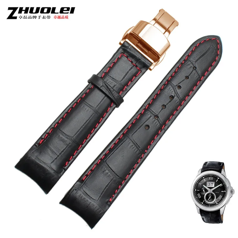 blackxred rosegold Изогнутый конец мужские ремешки для часов для BL9002-37 05A BT0001-12E 01A Брендовые Часы из натуральной кожи с пряжкой бабочки 20 21 22 мм - Цвет ремешка: blackxred rosegold