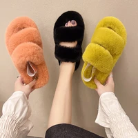 women house slippers faux fur fashion warm shoes ladies slip on flats female slidess black pink cozy home furrryysandale luxury
