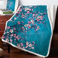 cherry blossom plum branch pink flower lamb flannel blanket super warm soft cashmere sherpa blankets throw on sofa bed bedspread