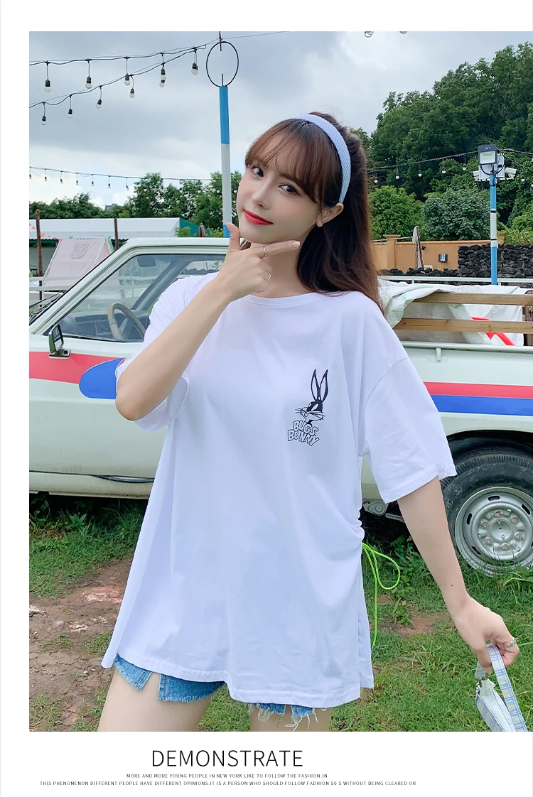 Женская свободная футболка средней длины дизайнерская в Корейском стиле с