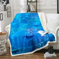 underwater world collections sherpa blanket couch sofa chair bed manta rays color fish broken stone flannel throw vivid ocean