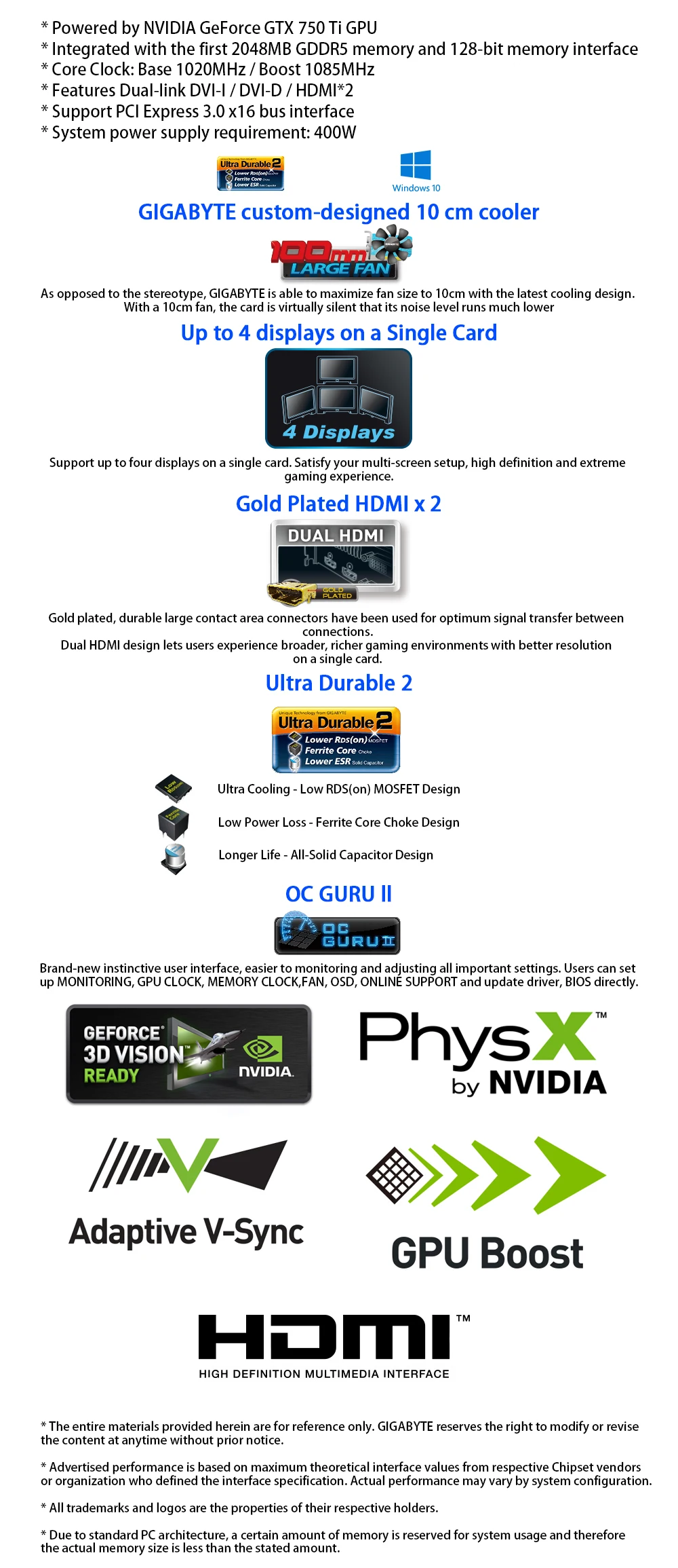 Видеокарта GIGABYTE NVIDIA GTX 750 Ti 2 ГБ GDDR5 128 бит с видеокартой GeForce Gtx 750 Ti GPU для ПК Hdmi Dvi используемые карты VGA