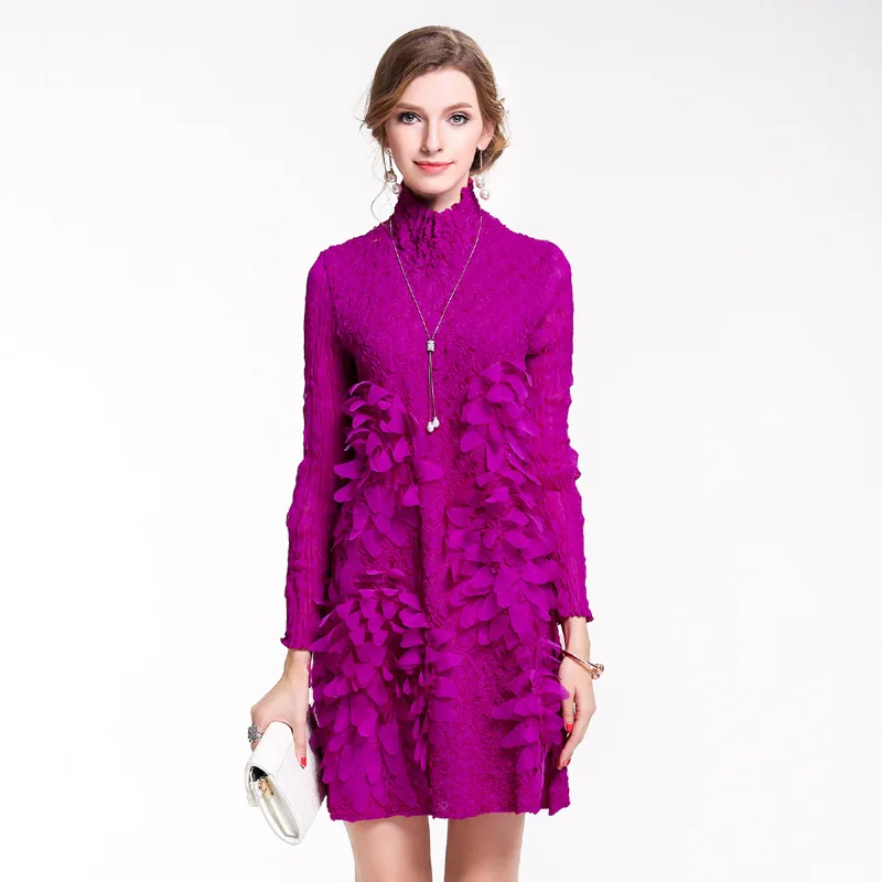 2019 Новое Осеннее плиссированное платье Miyake тяжелая работа Вышитое мини-платье