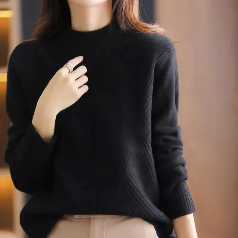 Плотный зимний свитер женский теплый белый пушистый джемпер с ложным воротником