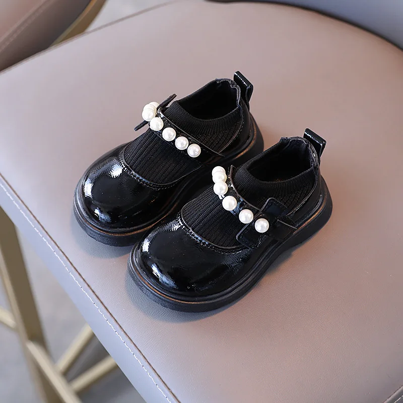 Children Artificial PU Girls Shoes British Style Soft Bottom Breathable Casual Princess Kids Pearl Leather For Girl |