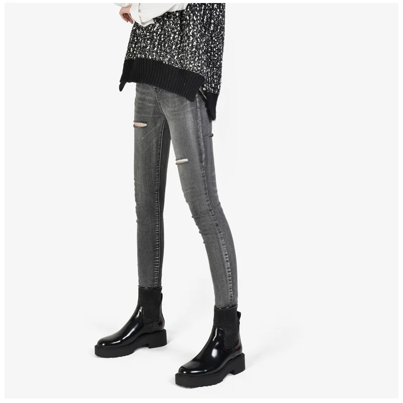 

KATELVADI Ankle Boots Round Toe Genuine Leather Autumn Winter Women Shoes Stretch Knitting Slip On Short Boots Size 40 JY-010