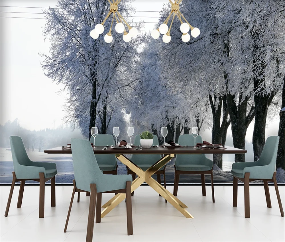 Пользовательские 3d обои скандинавский Зимний снег сцена дерево Серебряный