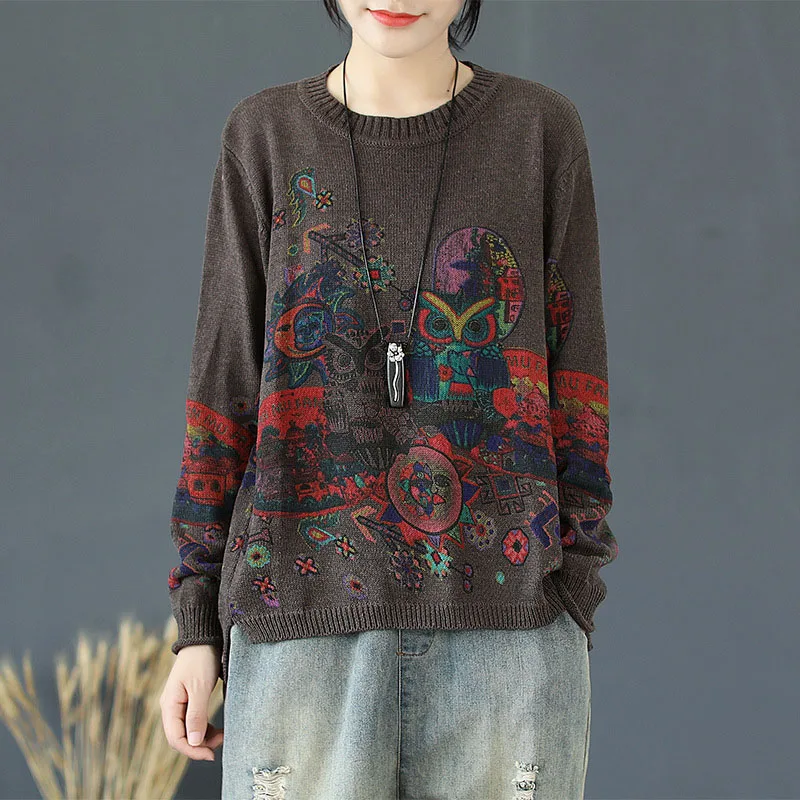 Свободные Пуловеры Блузка с длинными рукавами Осенняя верхняя одежда Harajuku ретро