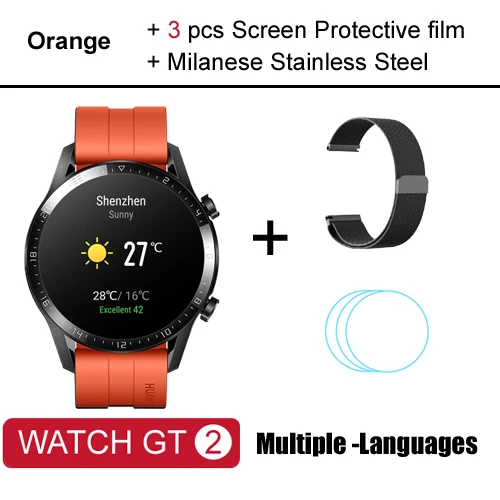 Orange add strap Умные часы Huawei Watch GT 2, Bluetooth 5,1, умные часы, кислород крови, 14 дней, телефонный звонок, частота сердечных сокращений для Android iOS - Цвет: Orange add strap