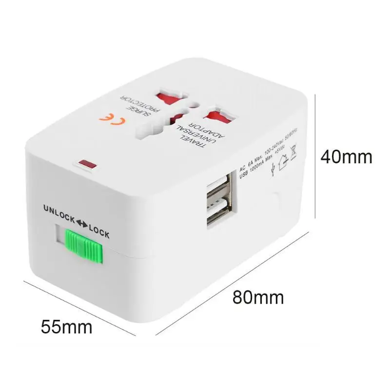 Универсальный переходник с двумя usb-разъемами, многофункциональная дорожная розетка, адаптер с защитой, защитная перегородка, индикатор питания, лампа