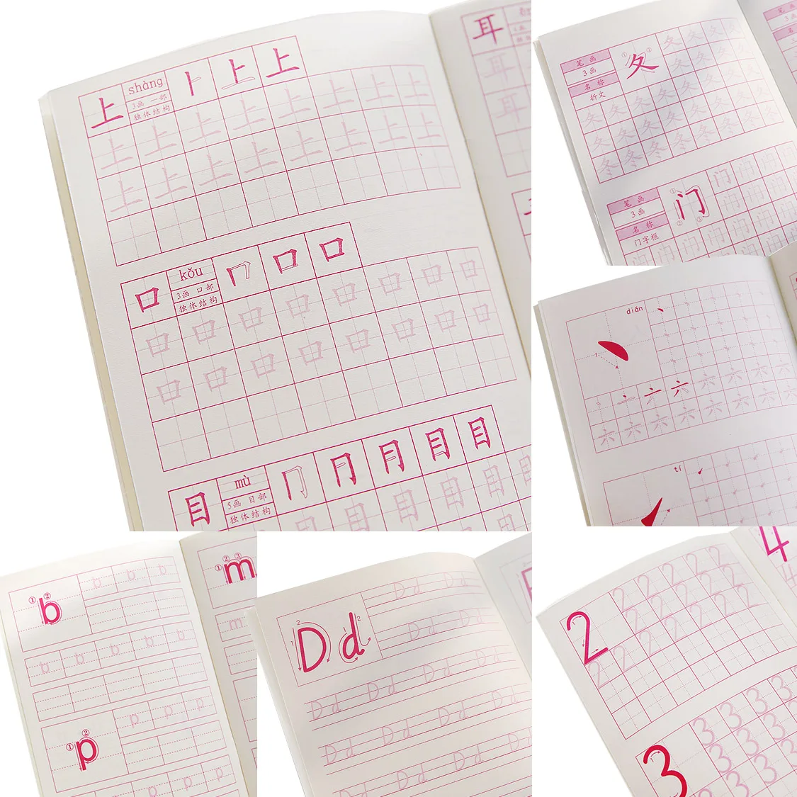 8pcs/set Kindergarten Number/ Chinese/Pinyin Calligraphy copybook for Kids Children Exercises Practice Book libros |