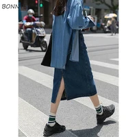 high waisted skirts women vintage denim simple fall all match teens streetwear bf style mid calf daily female bottom chic newest