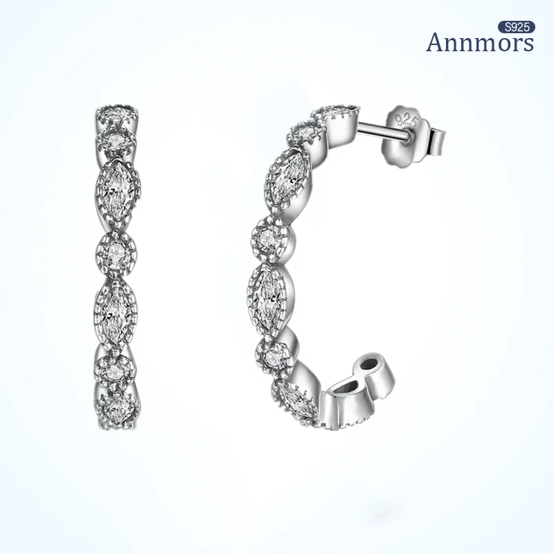 

Luxury Stud Earrings Silver Plated Sliver Zircon Christmas Wedding Party JewelryFine Woman Circle Original Brand Earring