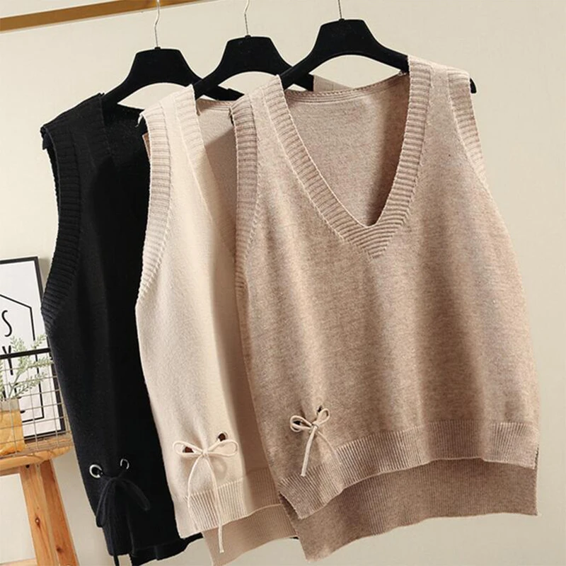 

Women Sleeveless Vest 2020 Solid Adjustable V-Neck Loose Large Size Knitted Retro Regular Autumn Sleeveless Vests PP-306