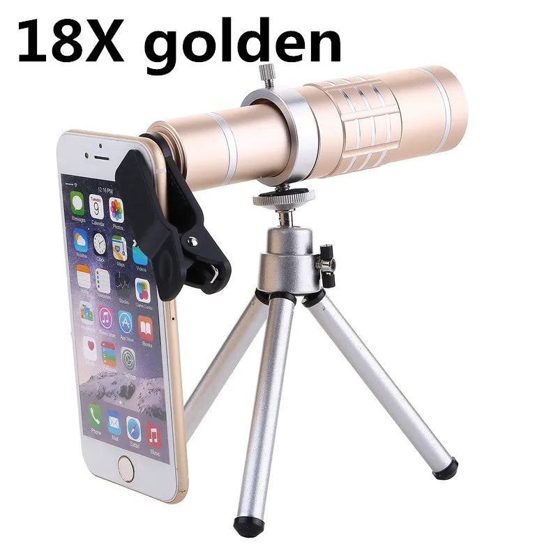 18X Golden Универсальный зажим 8X 12X 18X 20X 36X зум сотовый телефон телескоп объектив Внешний объектив для смартфонов для iPhone samsung huawei mi - Цвет: 18X Golden