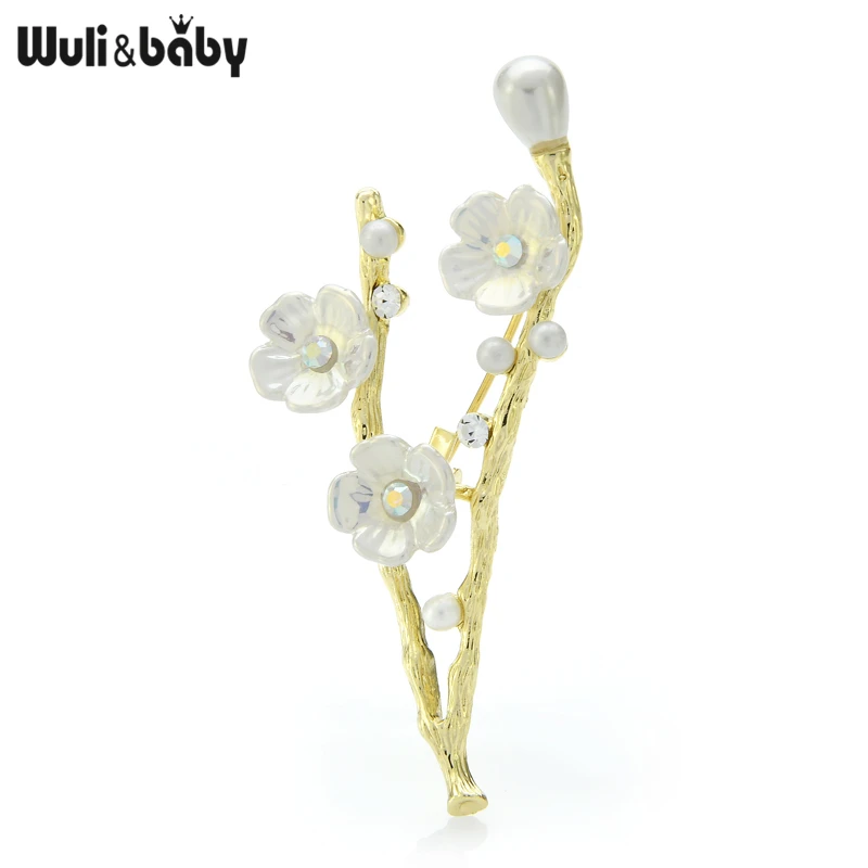 

Wuli&baby Shell Plum Blossom Flower Brooches For Women Men Rhinestone Flower Party Office Brooch Pins Gifts
