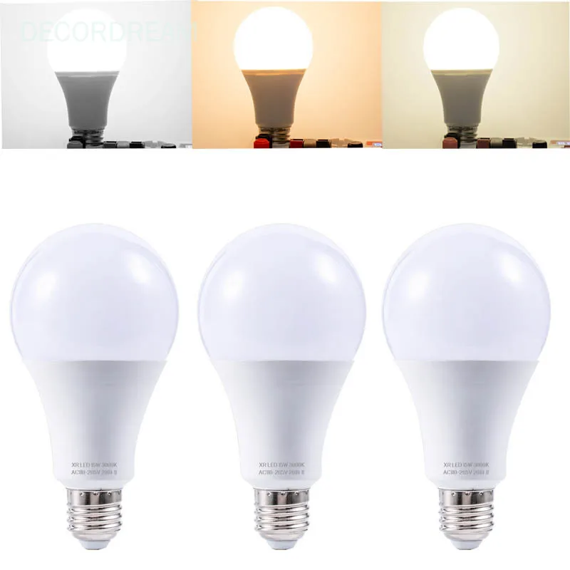 

3 шт. E27 винтовой светодиодный шариковый светильник для гостиной, ванной комнаты, умный трехцветный переключатель с розеткой, регулировка яркости, 85-265 в, светодиодные шариковые лампы 5-18 Вт