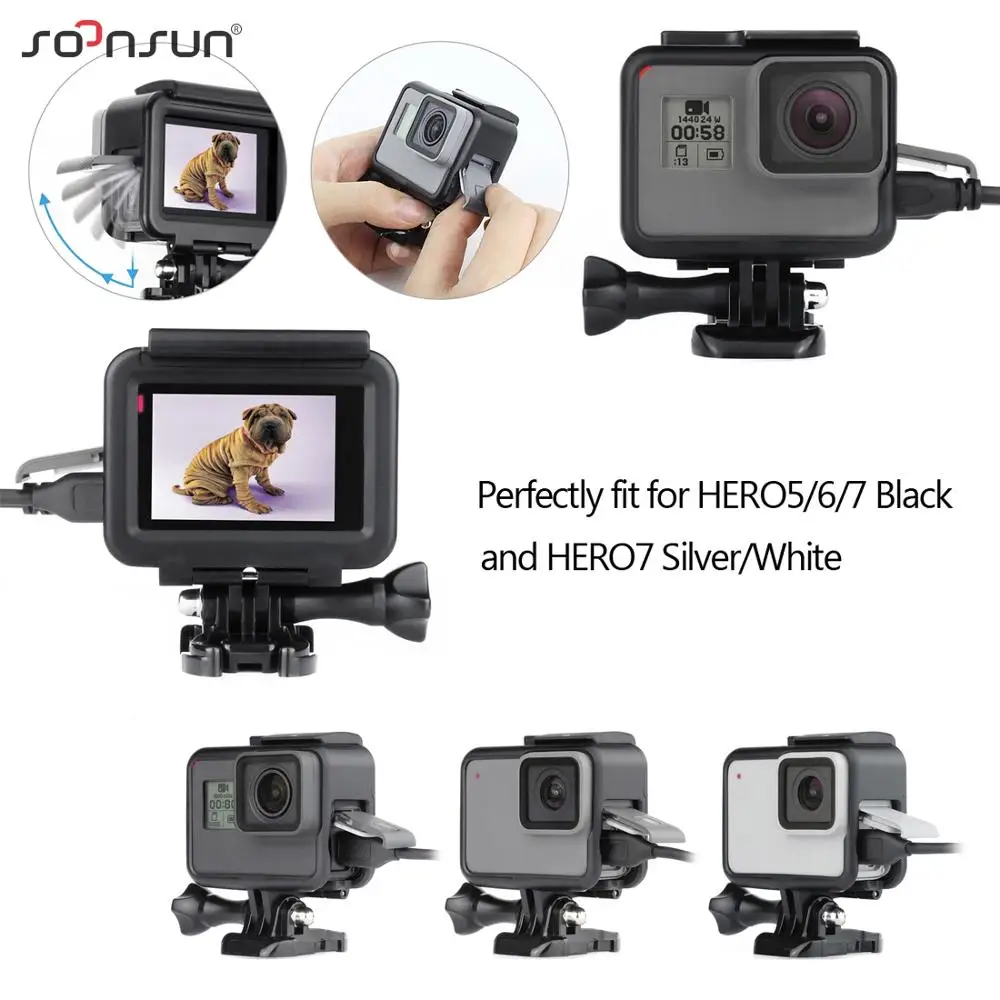 SOONSUN стандартный защитный чехол для крепления на рамке для GoPro Hero 5 6 7 черный для Go Pro HERO7 белый серебристый Экшн-камера