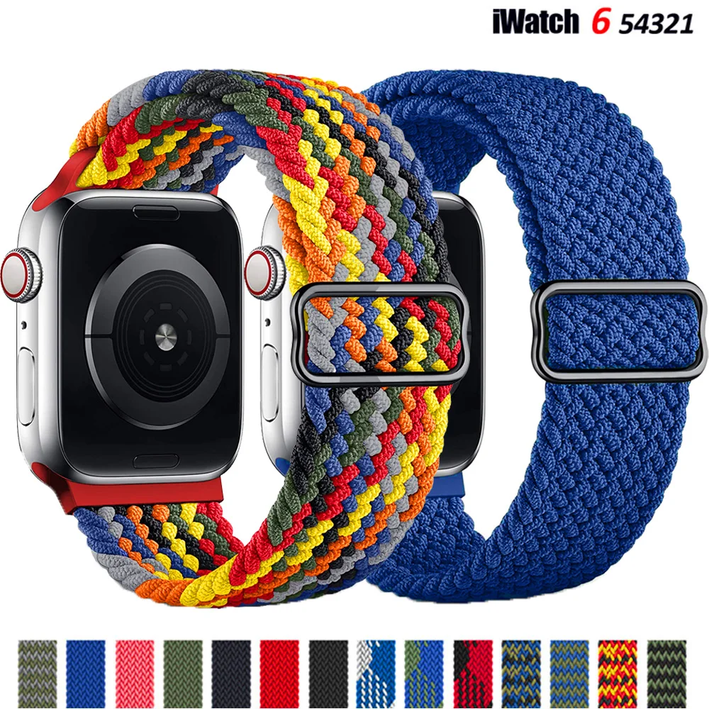 

Ремешок Плетеный для Apple watch band 44 мм 40 мм 45 мм 41 мм, Нейлоновый Регулируемый эластичный браслет для iWatch Series 7 4 5 se 6