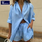 Vangull Летний Новый спортивный костюм, женская одежда для отдыха, комплект с шортами, рубашка с коротким рукавом, топы, свободные Мини-шорты, костюм, женский комплект из двух предметов