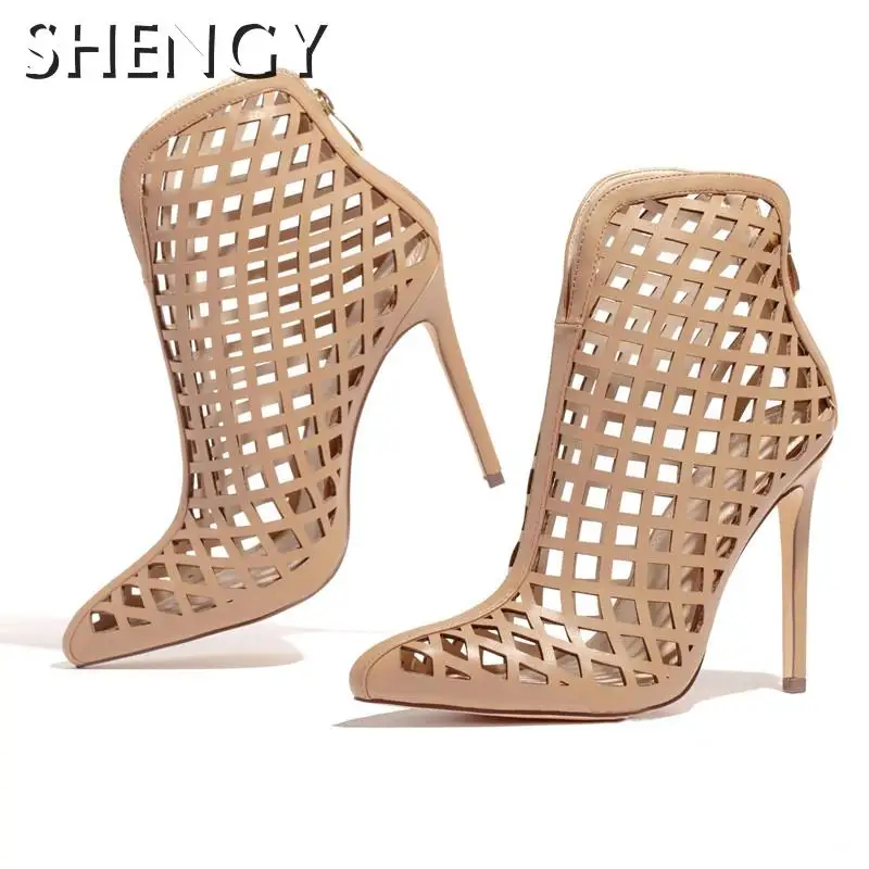 

2021 Summer Fashion Women High Heels New Wedding Banquet Zipper Female Heel Sandals Open Toe Hollow Out Lady High Heels