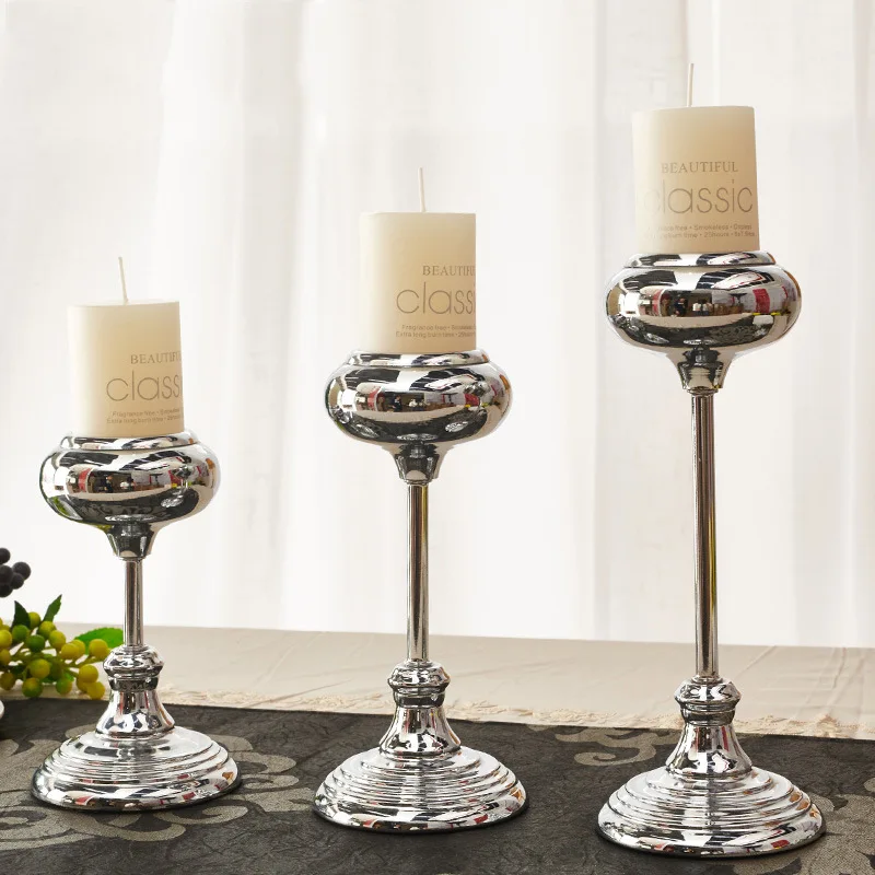 

European Nordic Romantic Iron Silver Plated Single Head Candlestick Wedding Candlelight Minimalist Decor Candle Holder