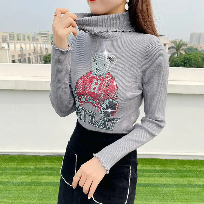 Толстый свитер EBAIHUI Женский вязаный пуловер с блестящим принтом на осень и зиму