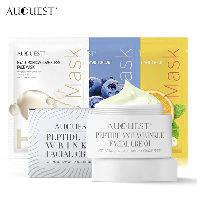 

AUQUEST уход за лицом пептидный крем для морщин натуральная увлажняющая листовая маска против старения морщин, увлажняющий набор для ухода за ...
