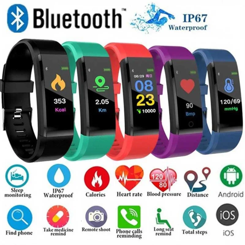 

115plus Smartwatch Touch Screen Bluetooth Watches Remote Control Camera Blood Oxygen Heart Rate Sleep Monitor Caller ID 2021