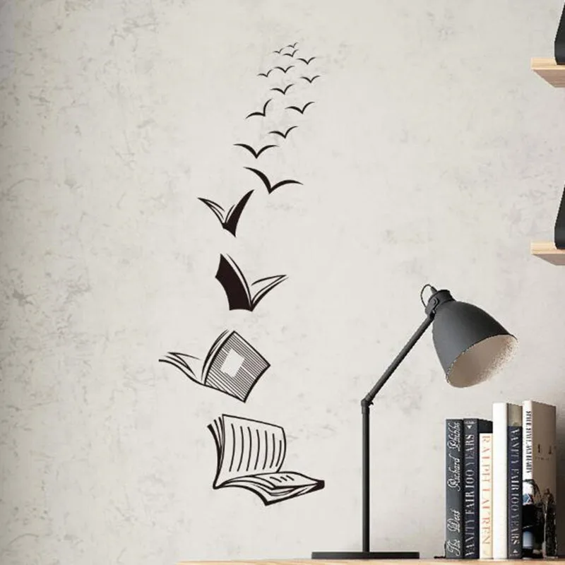 Съемная Настенная Наклейка с изображением библиотеки летающих птиц для кабинета