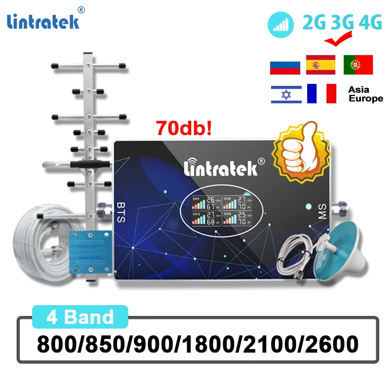 Усилитель сигнала AGC 4 диапазона 2G 3G 4G GSM 900 2600 B3 1800 WCDMA 2100 LTE B5 850 B20 800 сотовый