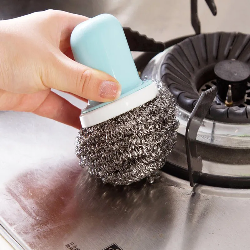 

Steel Wire Ball Cleaning Brush with Handle Detachable Pan Dish Bowl Cleaner Washing Kitchen Clean Tools