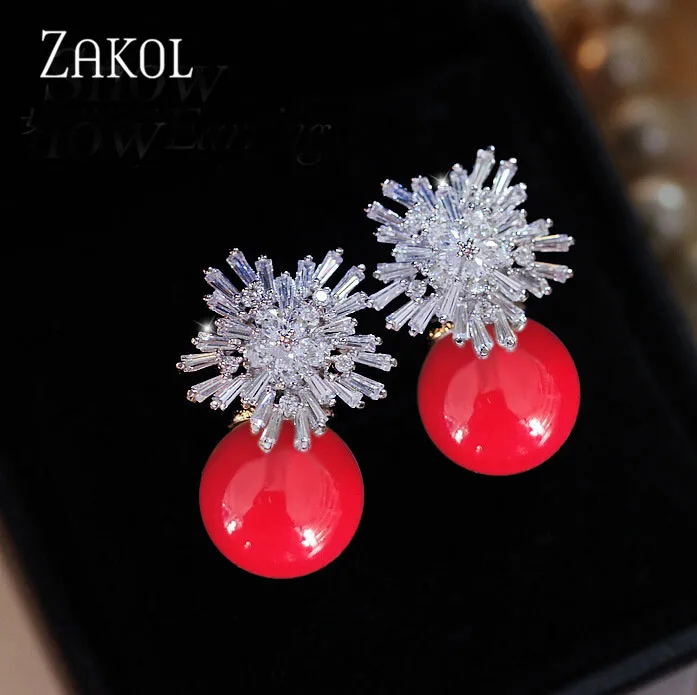 ZAKOL черные ювелирные изделия с искусственным жемчугом изысканные циркониевые