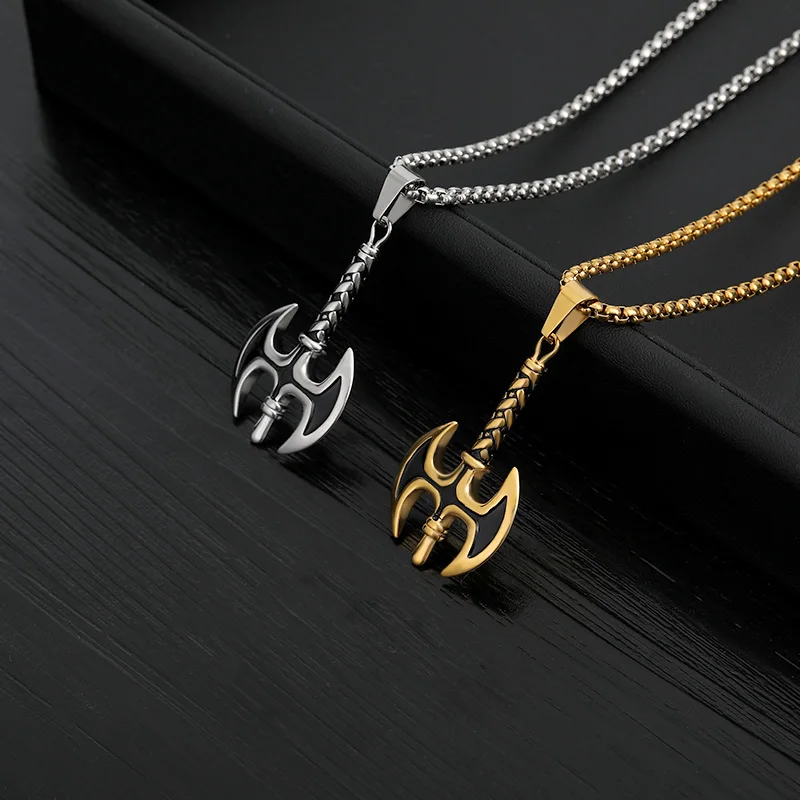 

Vintage Necklace Titanium Chain Tomahawk Pendants Men Punk Long Choker Handmade Jewelry Gold Viking Axe Pendant Collares
