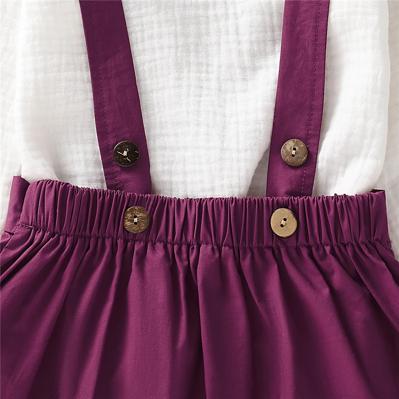 2 Piece Set Toddler Kids Baby Girls Clothes Long Sleeve White T-shirt+Purple Overall Skirt Fashion Casual Outfit Autumn | Детская одежда