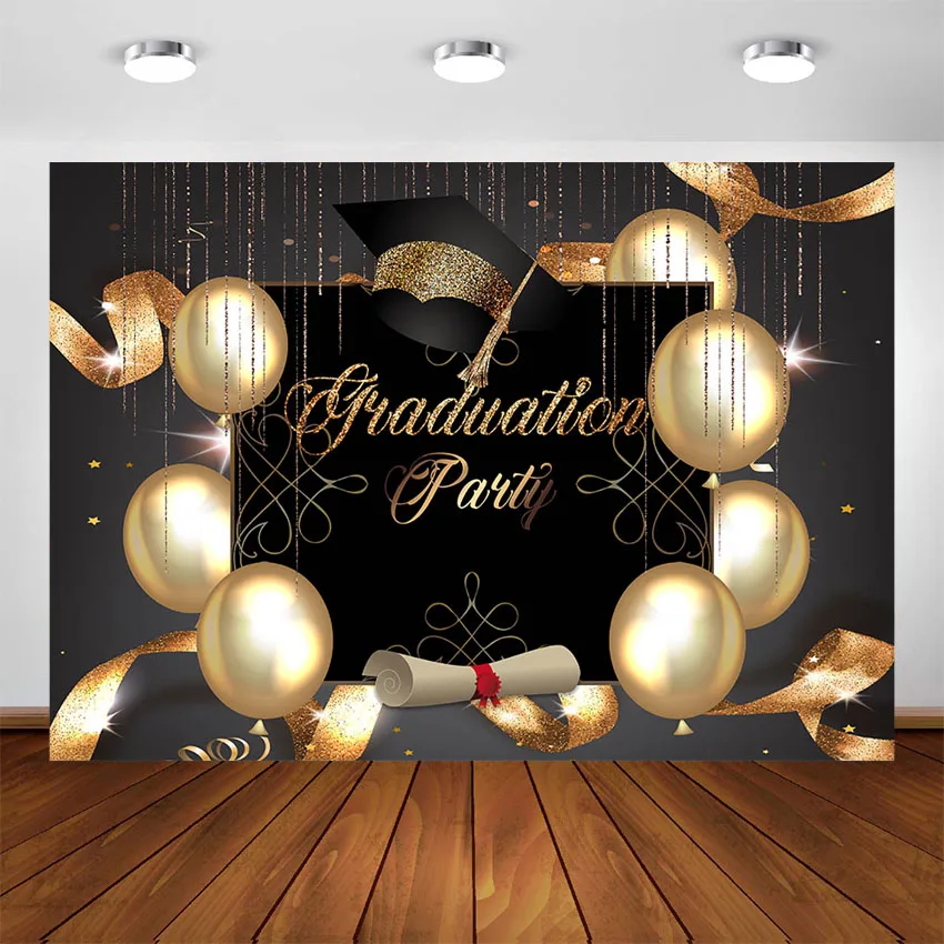 

Graduation Party Photography Backdrop Gold Balloons Champagne Celebration Decorations Photo Booth Background Photocall