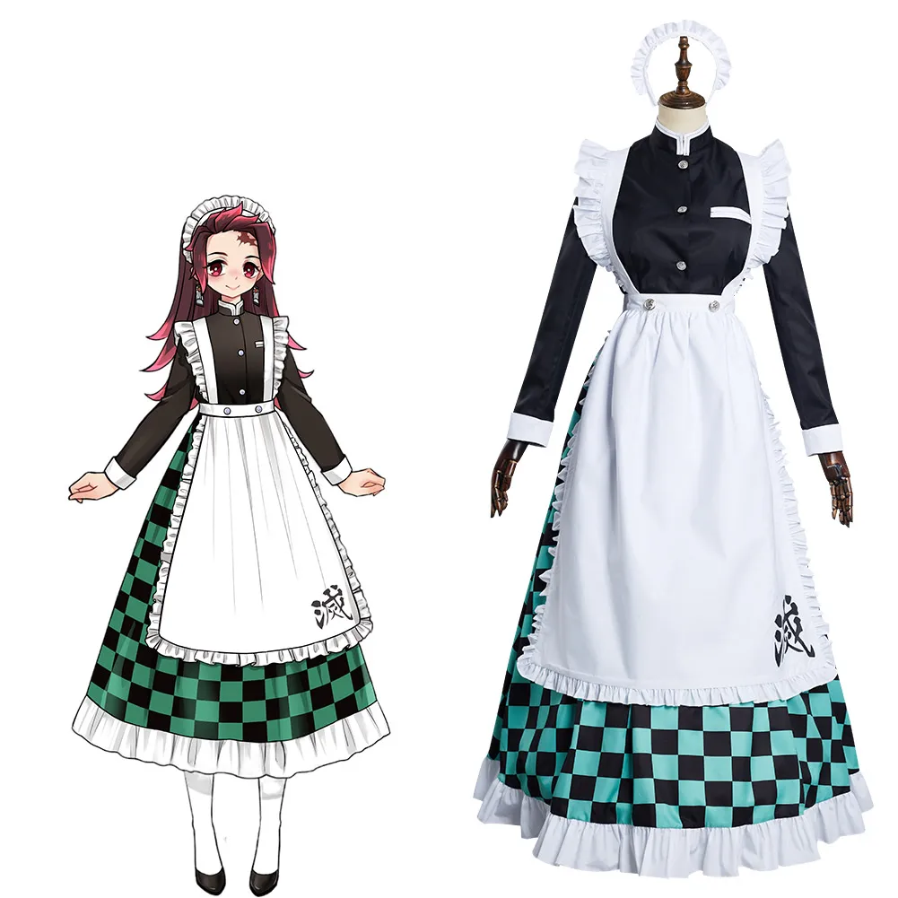 

Anime Demon Slayer Kamado Tanjirou Cosplay Costume Maid Dress Outfits Halloween Carnival Suit Re-creation Design