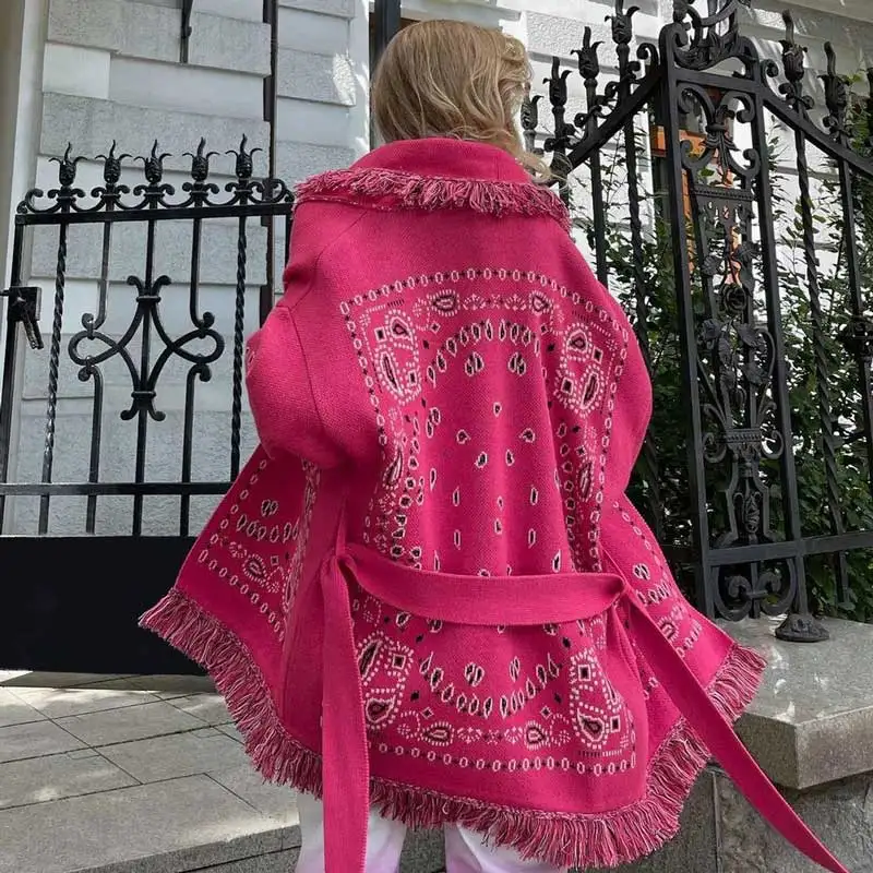 Женский зимний Кардиган с бахромой длинным рукавом